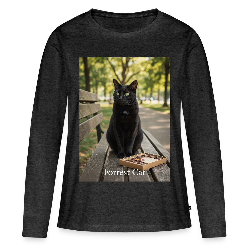 Forrest Cat – Krümel wartet | Frauen Premium Bio Langarmshirt - Anthrazit meliert