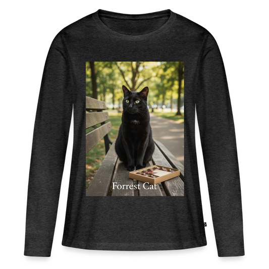 Forrest Cat – Krümel wartet | Frauen Premium Bio Langarmshirt - Anthrazit meliert