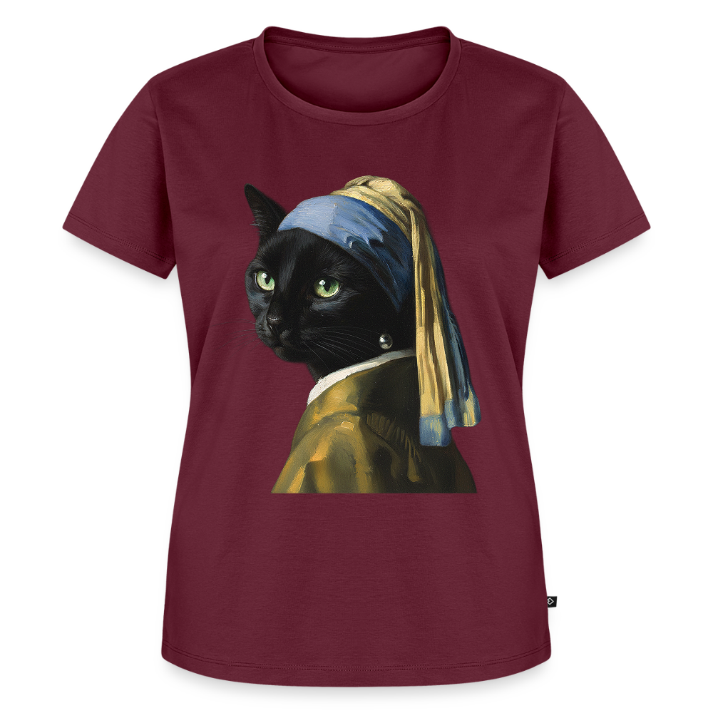 Das Mädchen mit dem Perlenohrring… aber es ist eine Katze | Frauen Premium T-Shirt - Burgunderrot