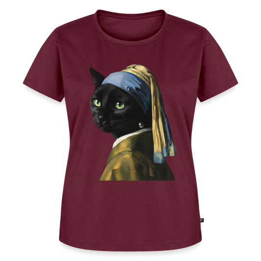Das Mädchen mit dem Perlenohrring… aber es ist eine Katze | Frauen Premium T-Shirt - Burgunderrot