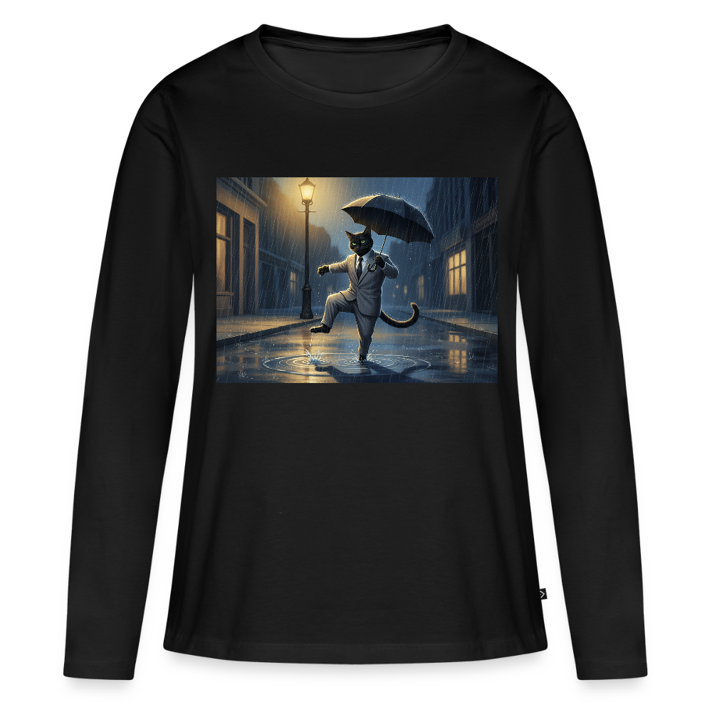 Krümel tanzt im Regen | Frauen Premium Bio Langarmshirt - Schwarz