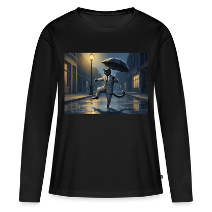 Krümel tanzt im Regen | Frauen Premium Bio Langarmshirt - Schwarz