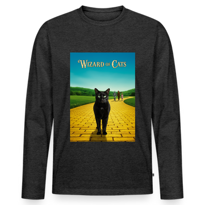 Wizard of Cats – Der gelbe Weg gehört Krümel | Männer Premium Bio Langarmshirt - Anthrazit meliert