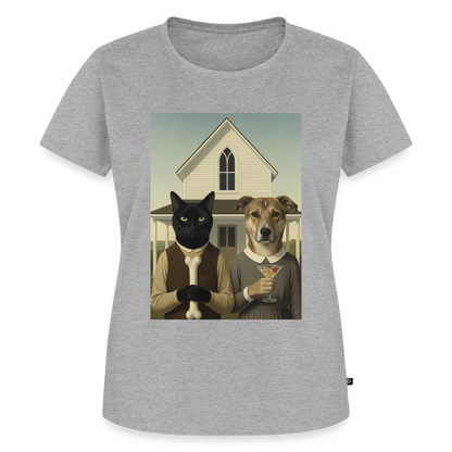 American Gothic… aber mit Katze und Hund | Frauen Premium T-Shirt - Grau meliert