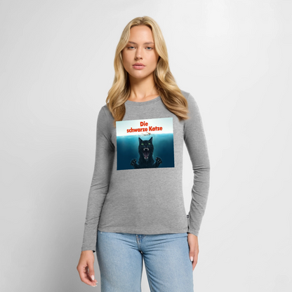 Die schwarze Katze – Krümel taucht auf | Frauen Premium Bio Langarmshirt - Grau meliert