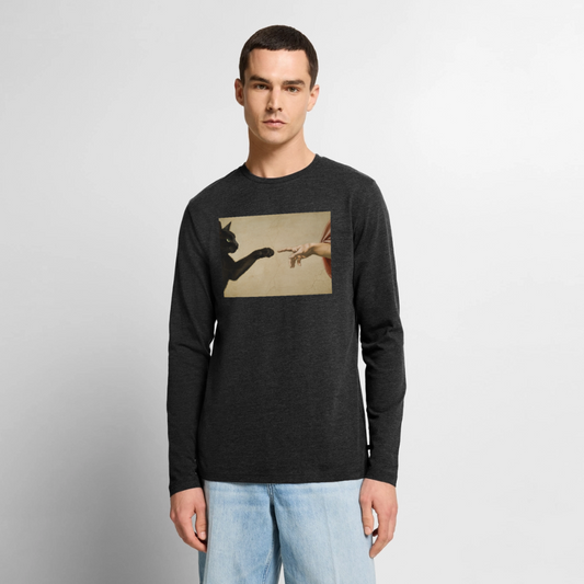 Die Erschaffung Adams… aber die Katze war schneller | Männer Premium Bio Langarmshirt - Anthrazit meliert