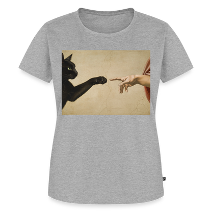 Die Erschaffung Adams… aber die Katze war schneller | Frauen Premium T-Shirt - Grau meliert