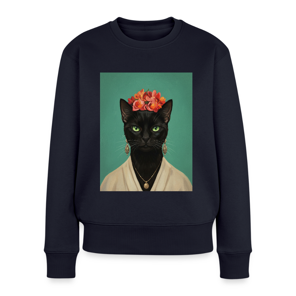 Frida Katze – Künstlerisches Katzenporträt | Frauen Premium Pullover - Navy