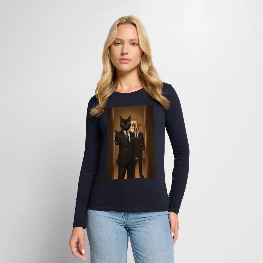 Krümel – Say Meow Again | Frauen Premium Bio Langarmshirt - Navy