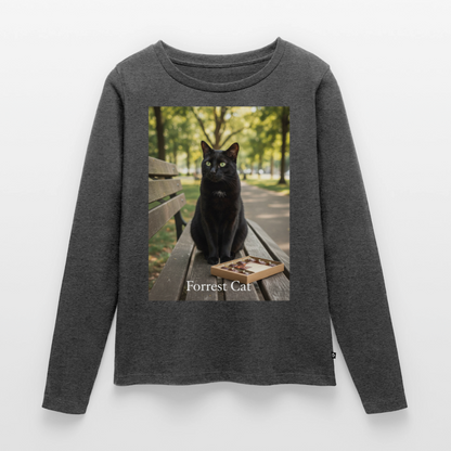 Forrest Cat – Krümel wartet | Frauen Premium Bio Langarmshirt - Anthrazit meliert