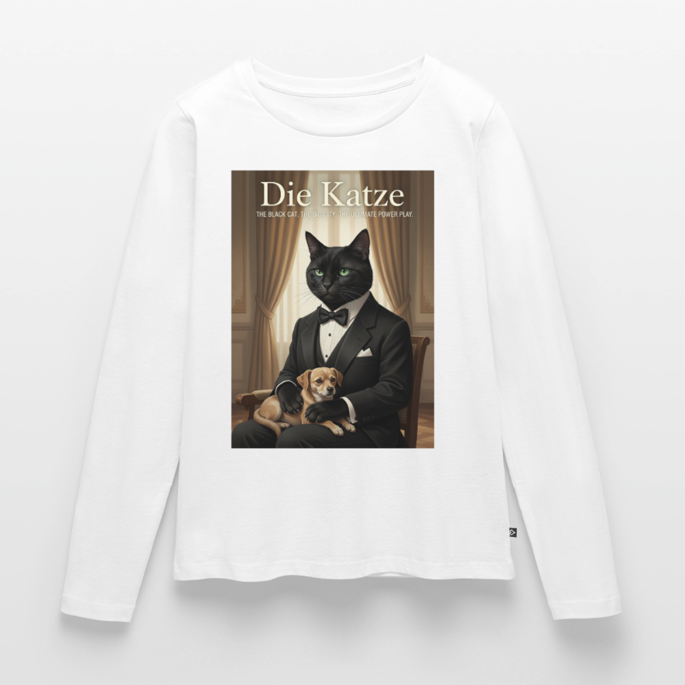 Die Katze – Krümel regelt das | Frauen Premium Bio Langarmshirt - Weiß