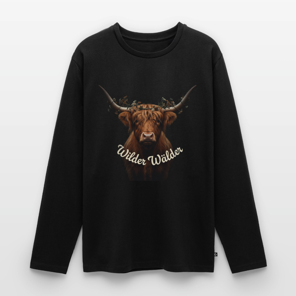 Wilder Wälder – Schwarzwald Highland Rind | Männer Premium Bio Langarmshirt - Schwarz