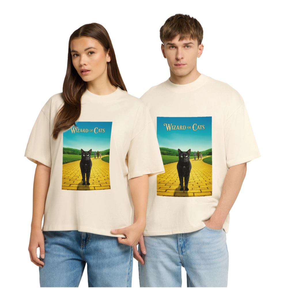 Wizard of Cats – Der gelbe Weg gehört Krümel | Stanley/Stella Oversized Unisex Bio T-Shirt Blaster - Natur