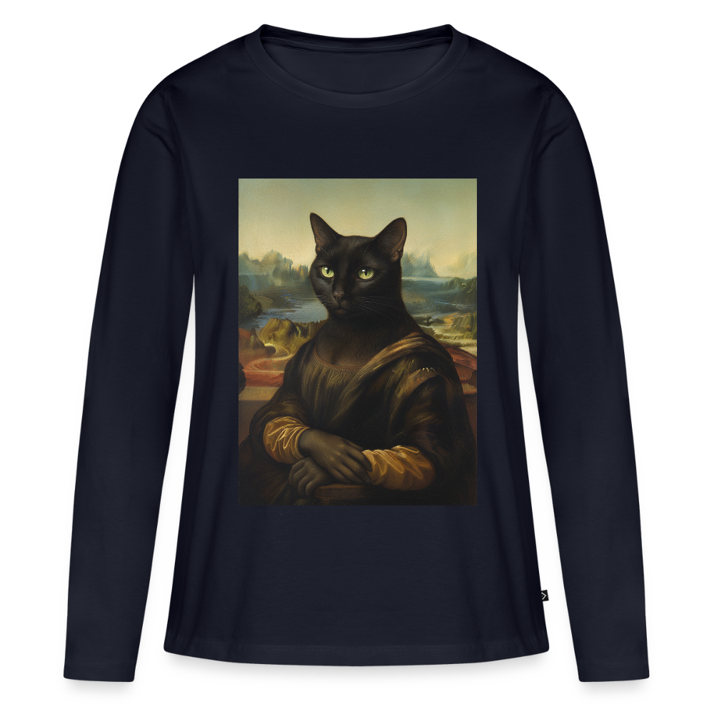 Mona Lisa… aber es ist eine Katze | Frauen Premium Bio Langarmshirt - Navy