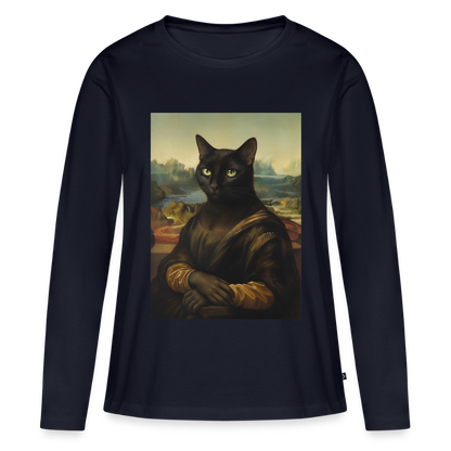 Mona Lisa… aber es ist eine Katze | Frauen Premium Bio Langarmshirt - Navy