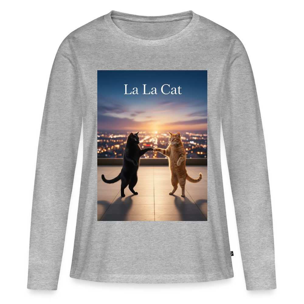 La La Cat – Tanz über den Dächern | Frauen Premium Bio Langarmshirt - Grau meliert