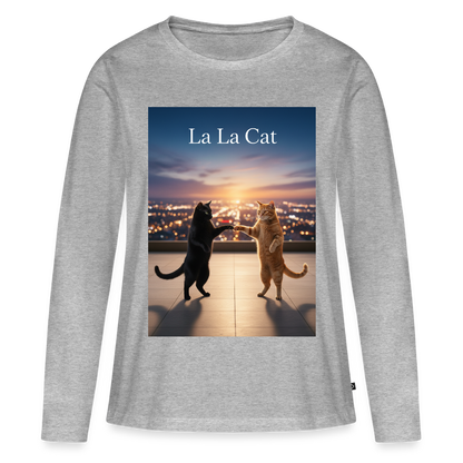 La La Cat – Tanz über den Dächern | Frauen Premium Bio Langarmshirt - Grau meliert