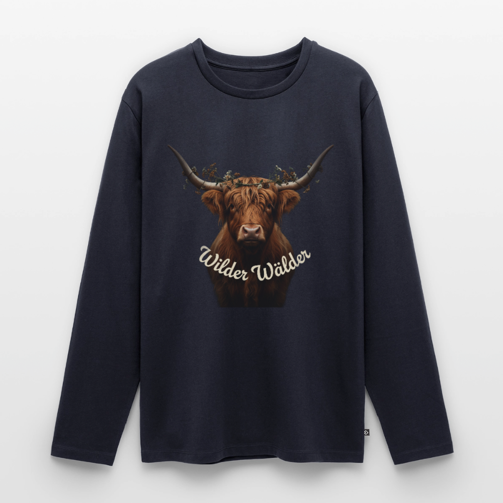 Wilder Wälder – Schwarzwald Highland Rind | Männer Premium Bio Langarmshirt - Navy