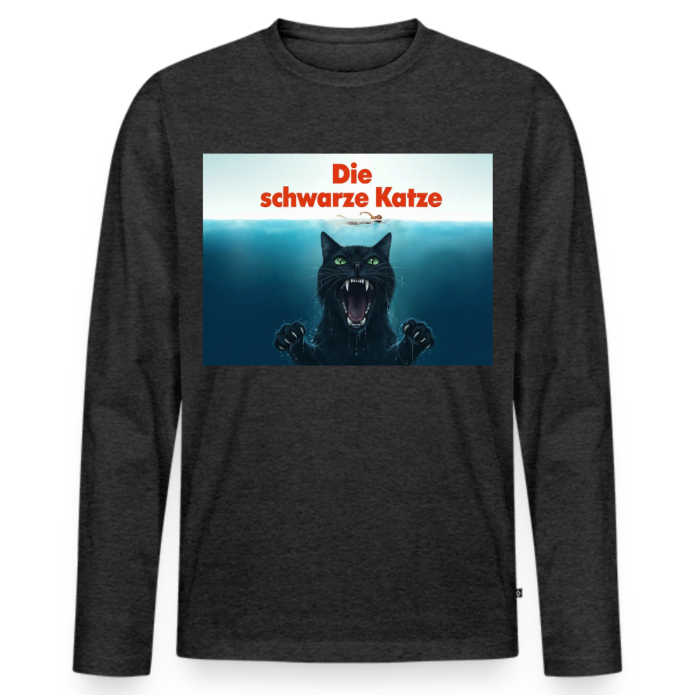 Die schwarze Katze – Krümel taucht auf | Männer Premium Bio Langarmshirt - Anthrazit meliert