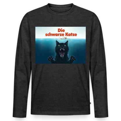 Die schwarze Katze – Krümel taucht auf | Männer Premium Bio Langarmshirt - Anthrazit meliert