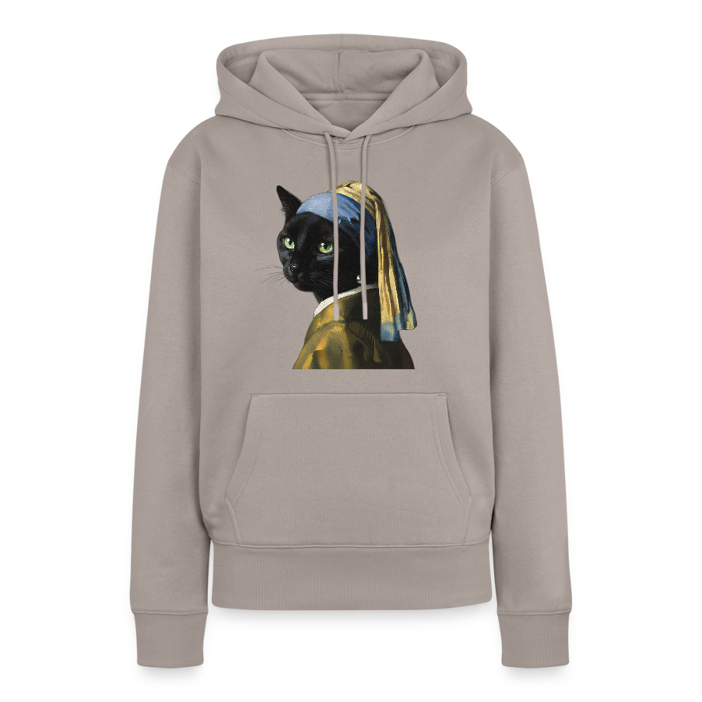 Das Mädchen mit dem Perlenohrring… aber es ist eine Katze | Frauen Premium Hoodie - Taupe
