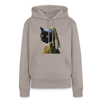 Das Mädchen mit dem Perlenohrring… aber es ist eine Katze | Frauen Premium Hoodie - Taupe