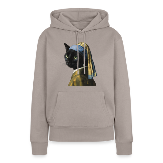 Das Mädchen mit dem Perlenohrring… aber es ist eine Katze | Frauen Premium Hoodie - Taupe