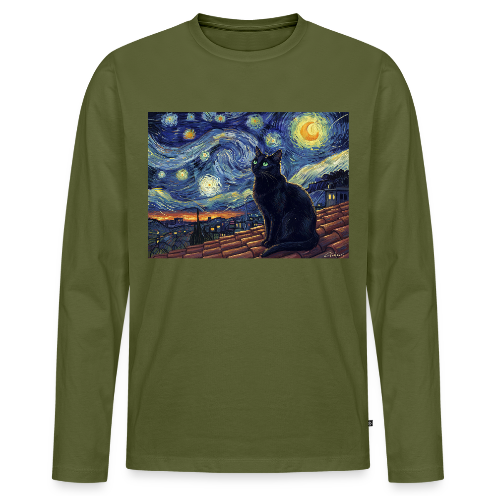 Sternennacht… aber die Katze denkt nach | Männer Premium Bio Langarmshirt - Khaki