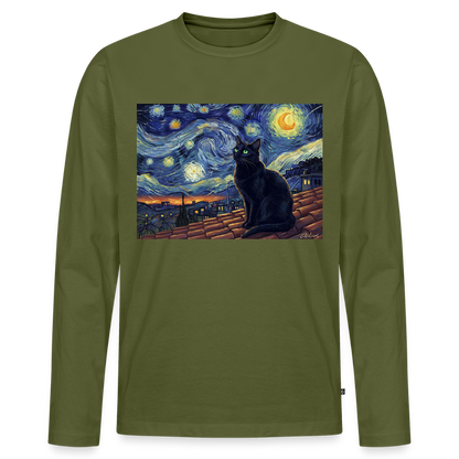 Sternennacht… aber die Katze denkt nach | Männer Premium Bio Langarmshirt - Khaki