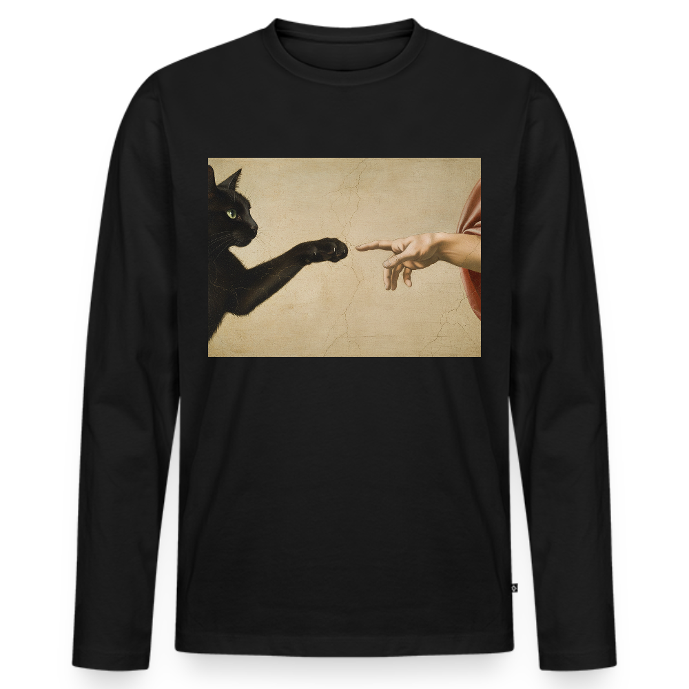 Die Erschaffung Adams… aber die Katze war schneller | Männer Premium Bio Langarmshirt - Schwarz