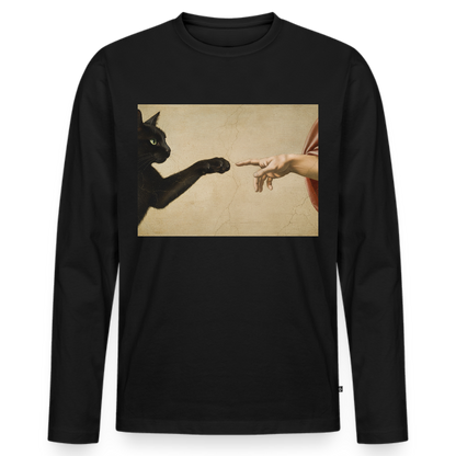 Die Erschaffung Adams… aber die Katze war schneller | Männer Premium Bio Langarmshirt - Schwarz