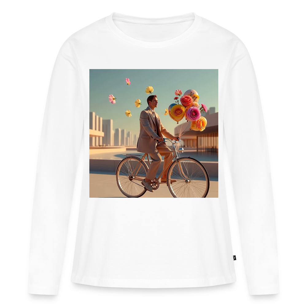 Fahrt ins Ungewisse (mit Blumen) | Frauen Premium Bio Langarmshirt - Weiß