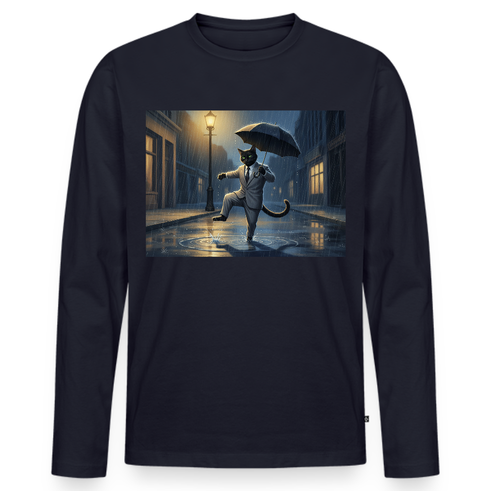 Krümel tanzt im Regen | Männer Premium Bio Langarmshirt - Navy